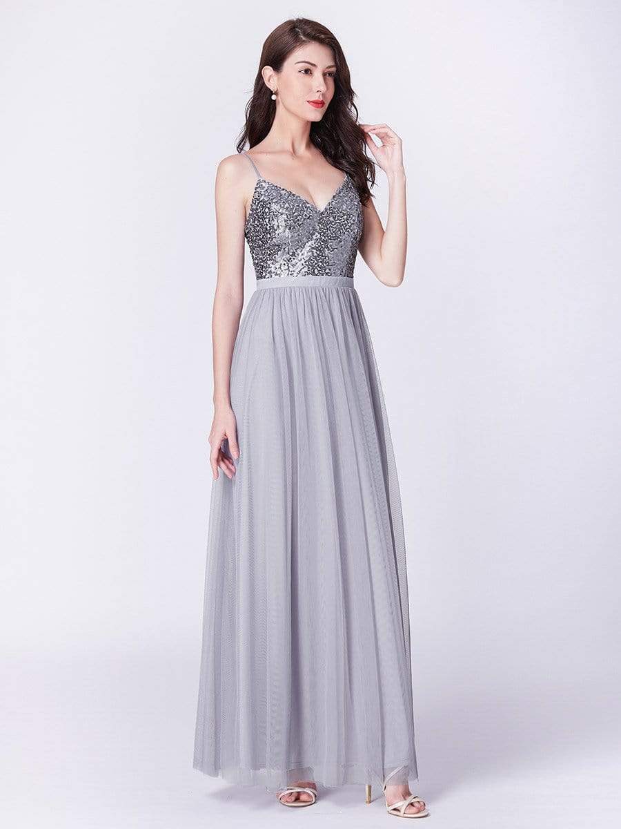 Color=Silver | Long Prom Dress With Sequin Bust-Silver 8