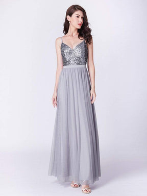 Color=Silver | Long Prom Dress With Sequin Bust-Silver 9