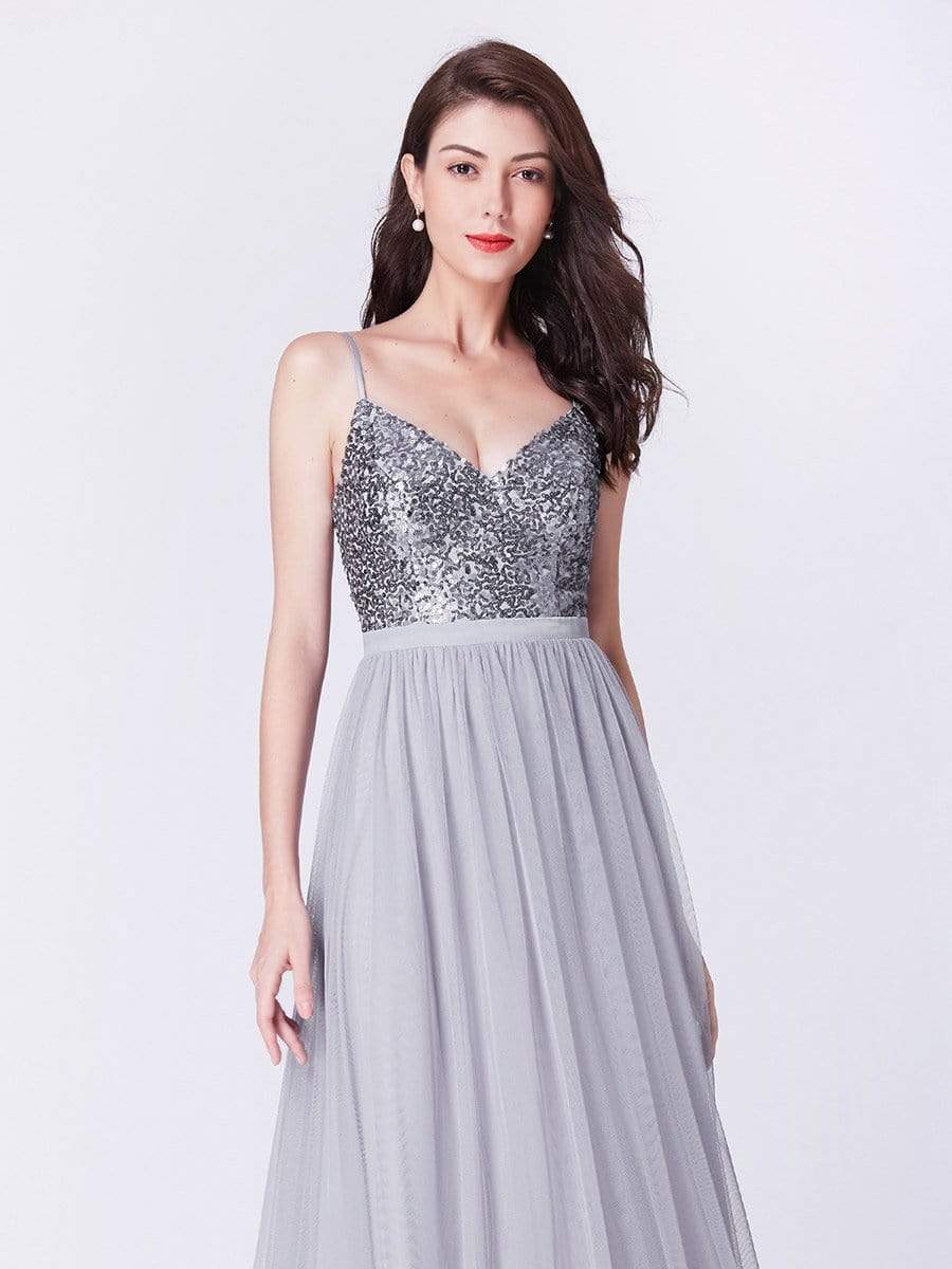Color=Silver | Long Prom Dress With Sequin Bust-Silver 10