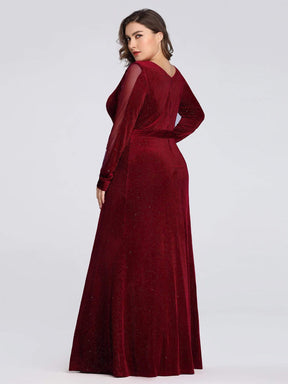 COLOR=Burgundy | Shimmery Evening Dress With Long Sleeves-Burgundy 7