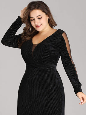 COLOR=Black | Shimmery Evening Dress With Long Sleeves-Black 10