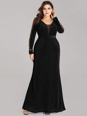 COLOR=Black | Shimmery Evening Dress With Long Sleeves-Black 11