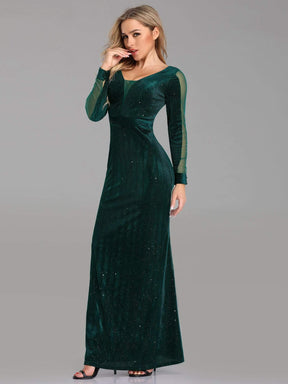 COLOR=Dark Green | Shimmery Evening Dress With Long Sleeves-Dark Green 3