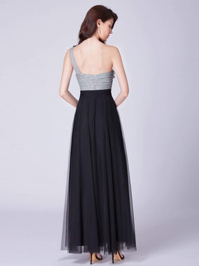 Color=Black | Long One Shoulder Tulle Party Dress-Black 2
