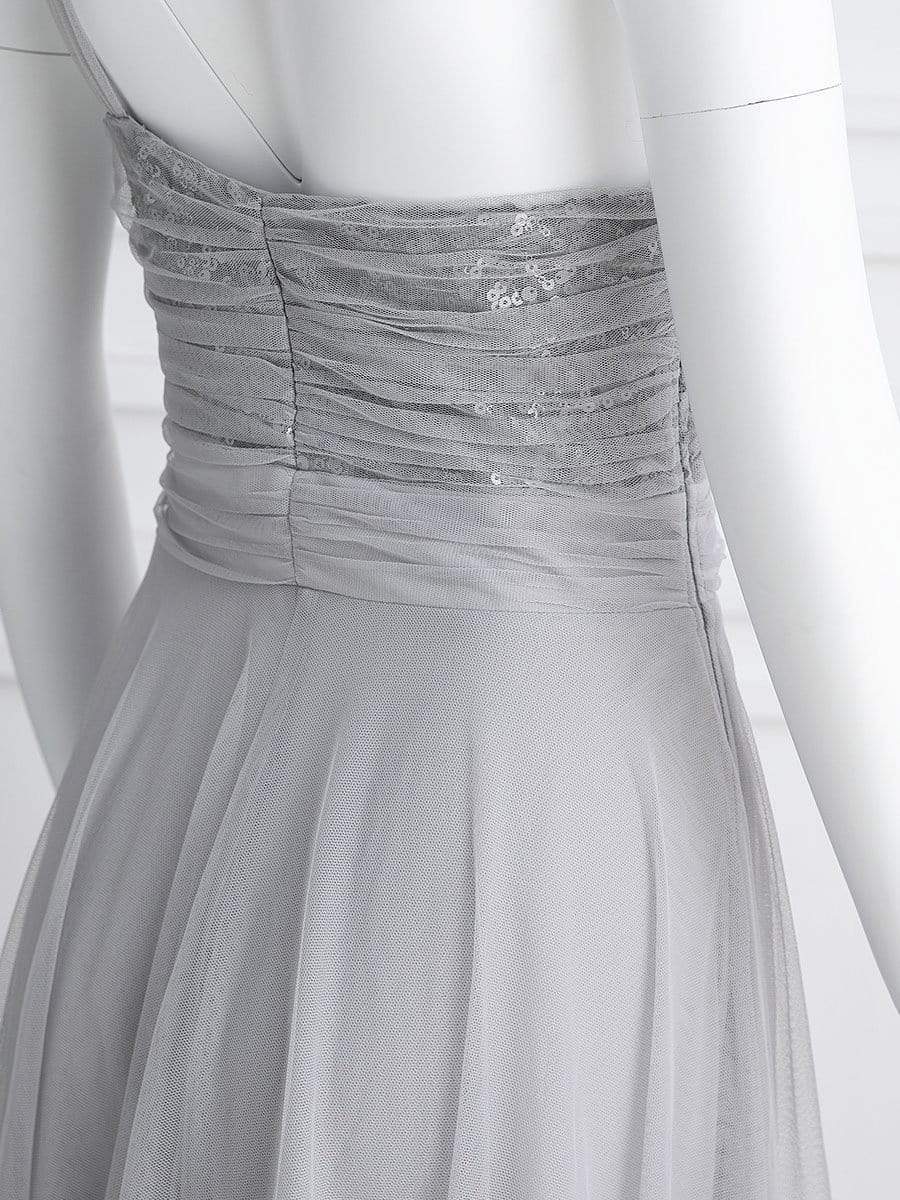 Color=Grey | Long One Shoulder Tulle Party Dress-Grey 10