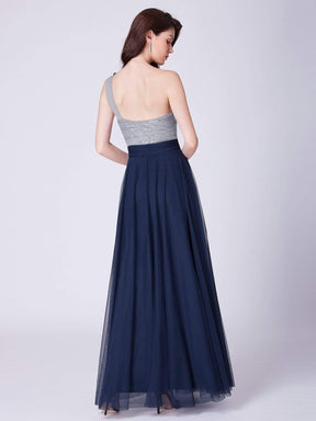 Color=Navy Blue | Long One Shoulder Tulle Party Dress-Navy Blue 15