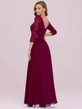 COLOR=Burgundy | See-Through Floor Length Lace Evening Dress With Half Sleeve-Burgundy 2
