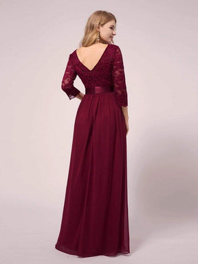 Color=Burgundy | See-Through Floor Length Lace Dress With Half Sleeve-Burgundy 5