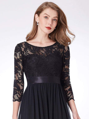 COLOR=Black | See-Through Floor Length Lace Evening Dress With Half Sleeve-Black 9