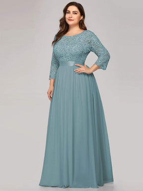 COLOR=Dusty Blue | Plus Size See-Through Floor Length Lace Evening Dress With Half Sleeve-Dusty Blue 3