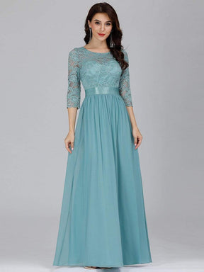 COLOR=Dusty Blue | See-Through Floor Length Lace Evening Dress With Half Sleeve-Dusty Blue 3