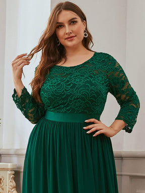 COLOR=Dark Green | See-Through Floor Length Lace Evening Dress With Half Sleeve-Dark Green 10