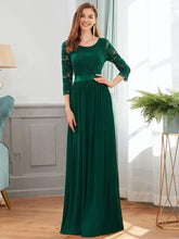 COLOR=Dark Green | See-Through Floor Length Lace Evening Dress With Half Sleeve-Dark Green 1