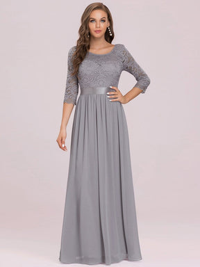 COLOR=Grey | See-Through Floor Length Lace Evening Dress With Half Sleeve-Grey 3