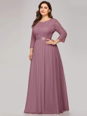 Color=Purple Orchid | Plus Size See-Through Floor Length Lace Evening Dress With Half Sleeve-Purple Orchid 3