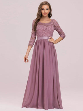 COLOR=Purple Orchid | See-Through Floor Length Lace Evening Dress With Half Sleeve-Purple Orchid 4