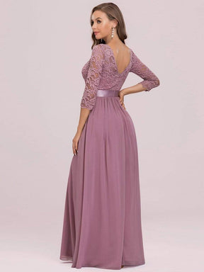 COLOR=Purple Orchid | See-Through Floor Length Lace Evening Dress With Half Sleeve-Purple Orchid 5