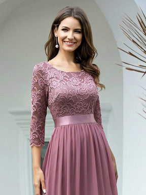 COLOR=Purple Orchid | See-Through Floor Length Lace Evening Dress With Half Sleeve-Purple Orchid 3