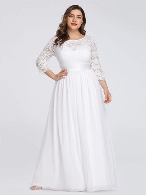 COLOR=White | See-Through Floor Length Lace Evening Dress With Half Sleeve-White 6
