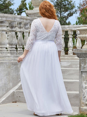 Color=White | Plus Size See-Through Floor Length Lace Evening Dress With Half Sleeve-White 2