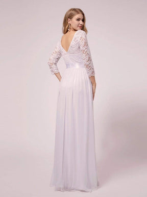 Color=White | See-Through Floor Length Lace Dress With Half Sleeve-White 1