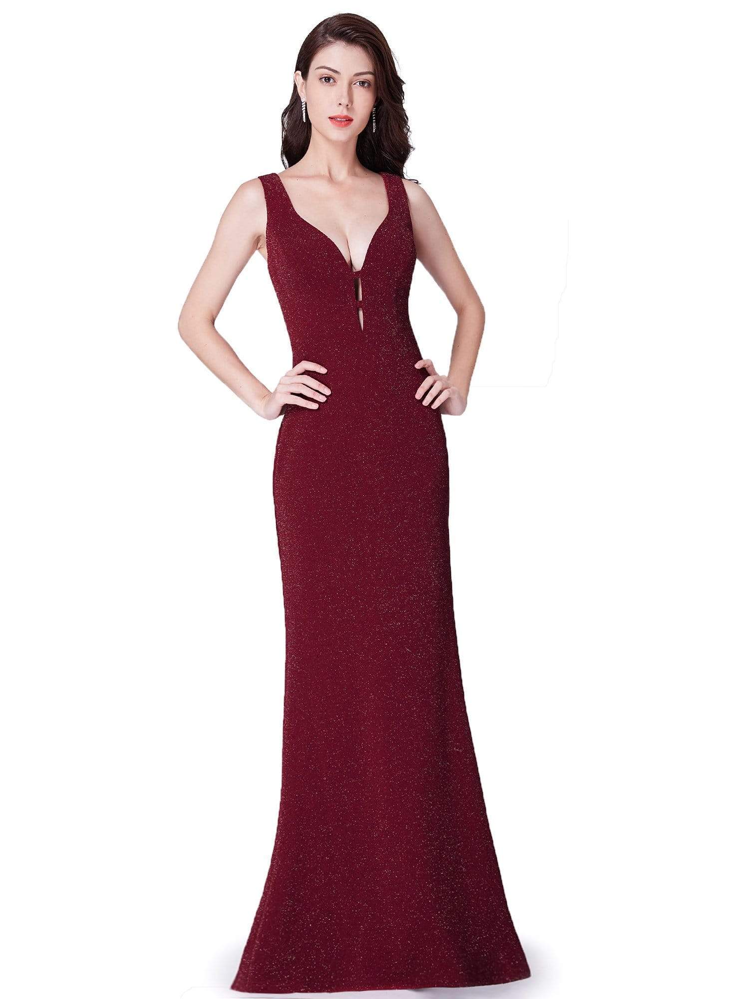 Color=Burgundy | Sexy Shimmery Long Evening Dress-Burgundy 2