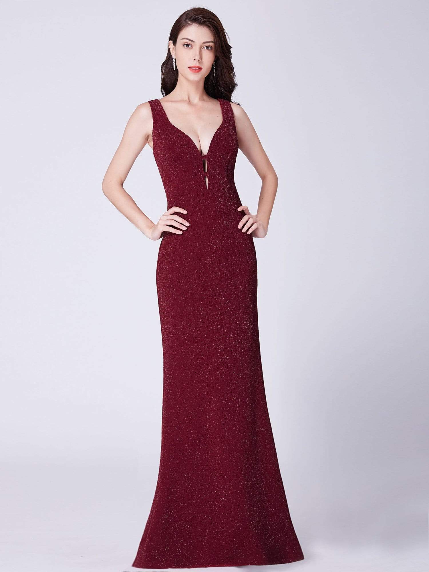 Color=Burgundy | Sexy Shimmery Long Evening Dress-Burgundy 1