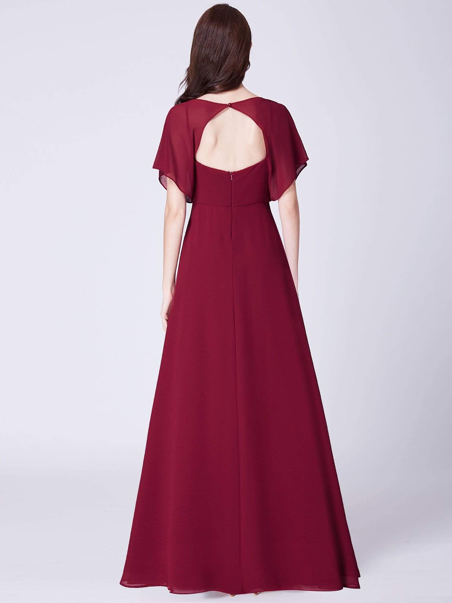 Color=Burgundy | Long Modest V Neck Evening Dress-Burgundy 3