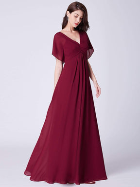 Color=Burgundy | Long Modest V Neck Evening Dress-Burgundy 4