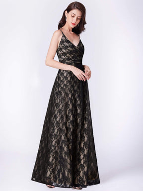 Color=Black | Floor Length Black Lace Evening Dress-Black 5