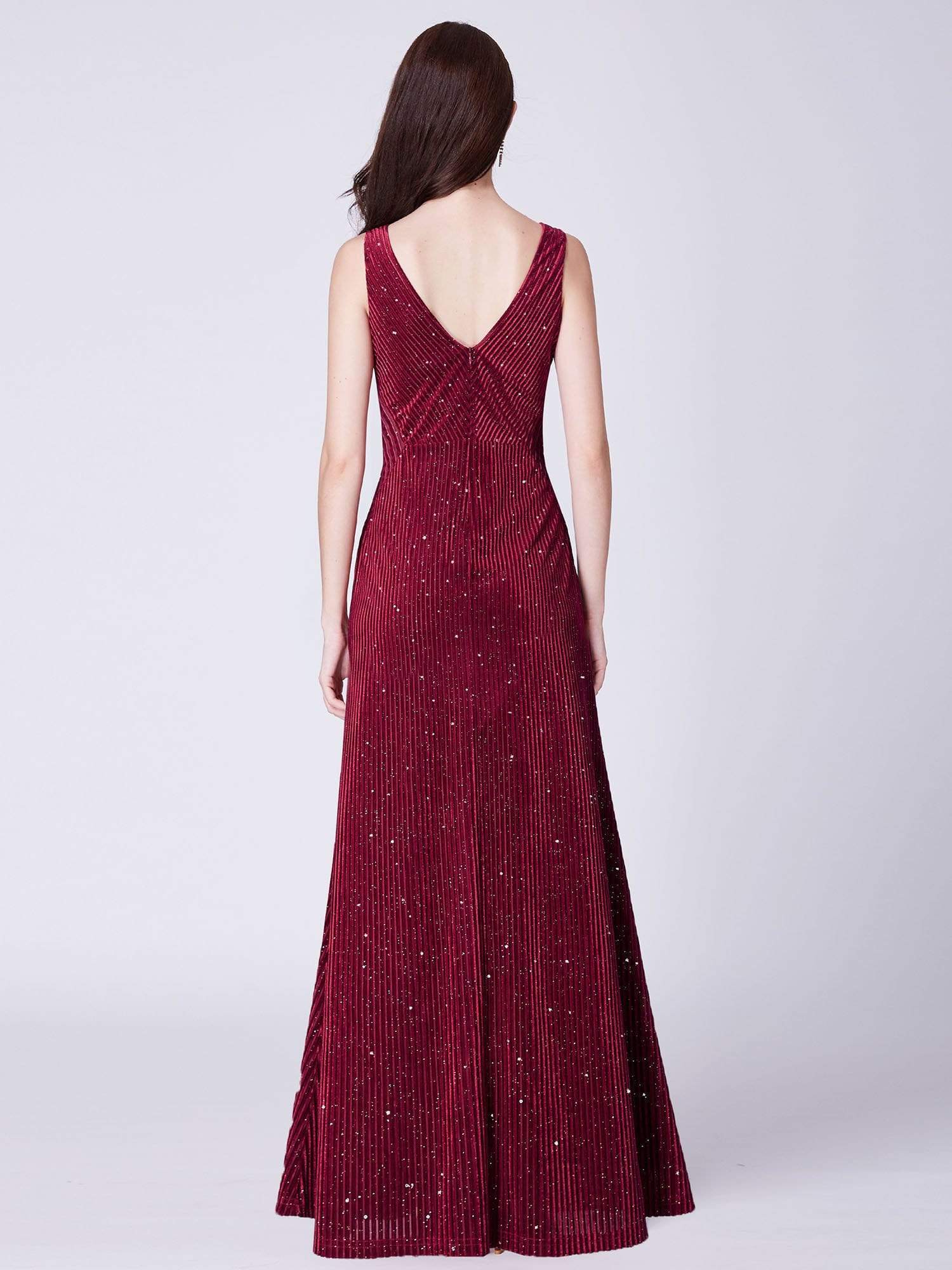 Color=Burgundy | Shimmery Long Evening Dress With Sheer Panels-Burgundy 3
