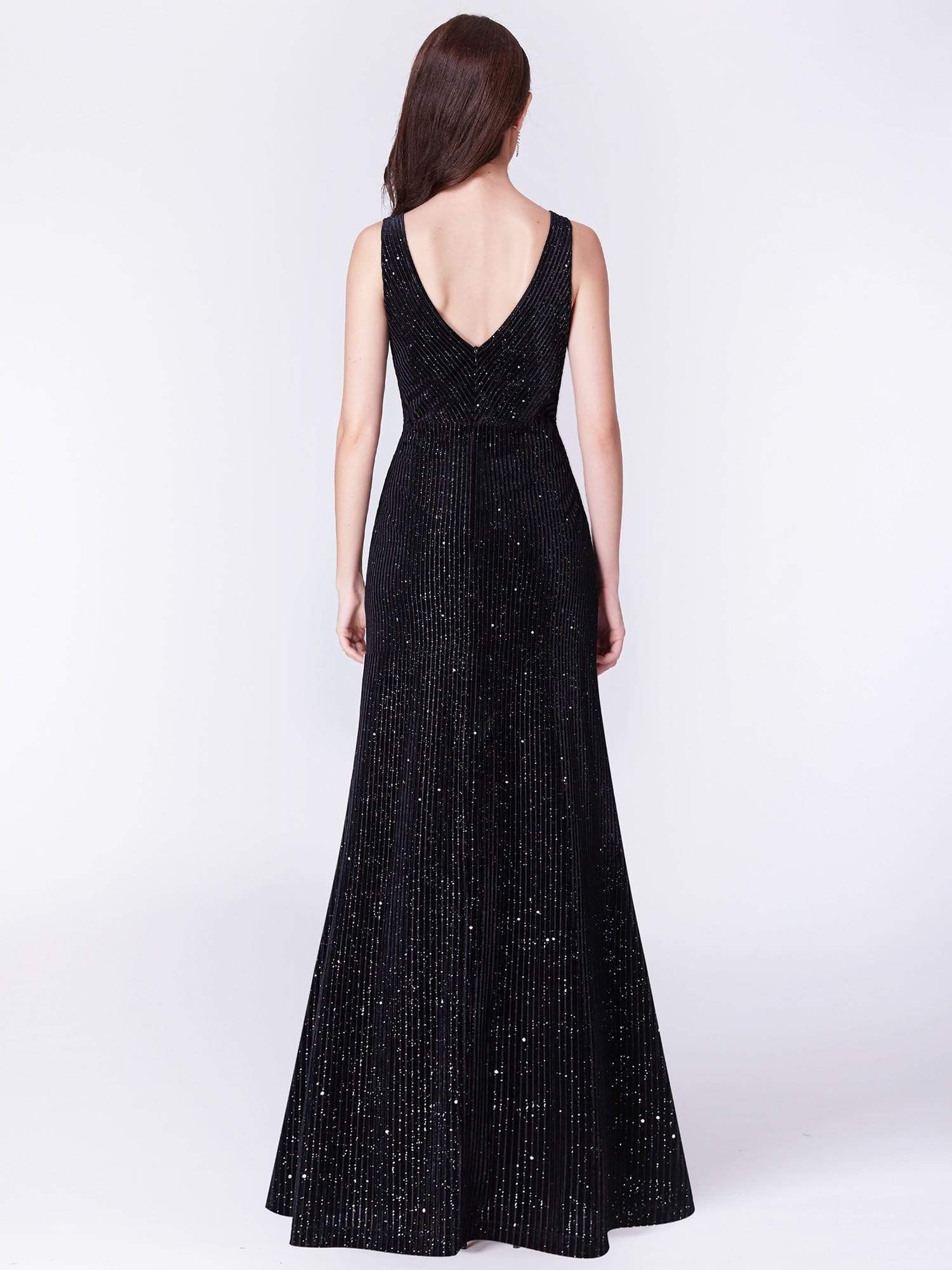 Color=Black | Shimmery Long Evening Dress With Sheer Panels-Black 3