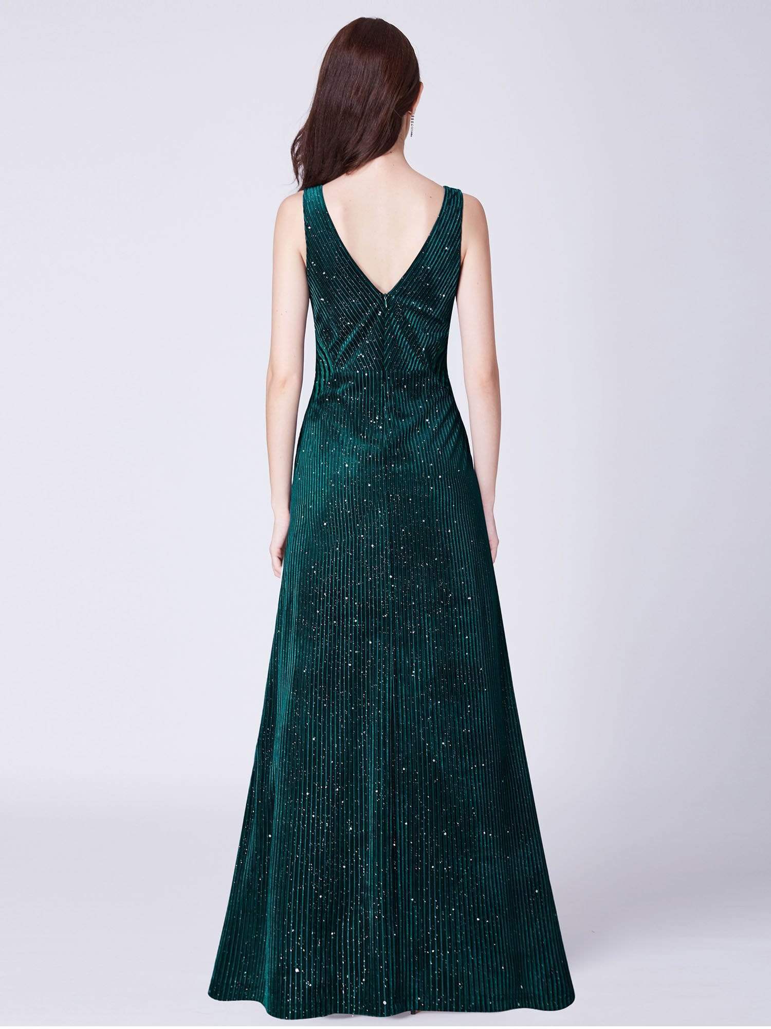 Color=Dark Green | Shimmery Long Evening Dress With Sheer Panels-Dark Green 3