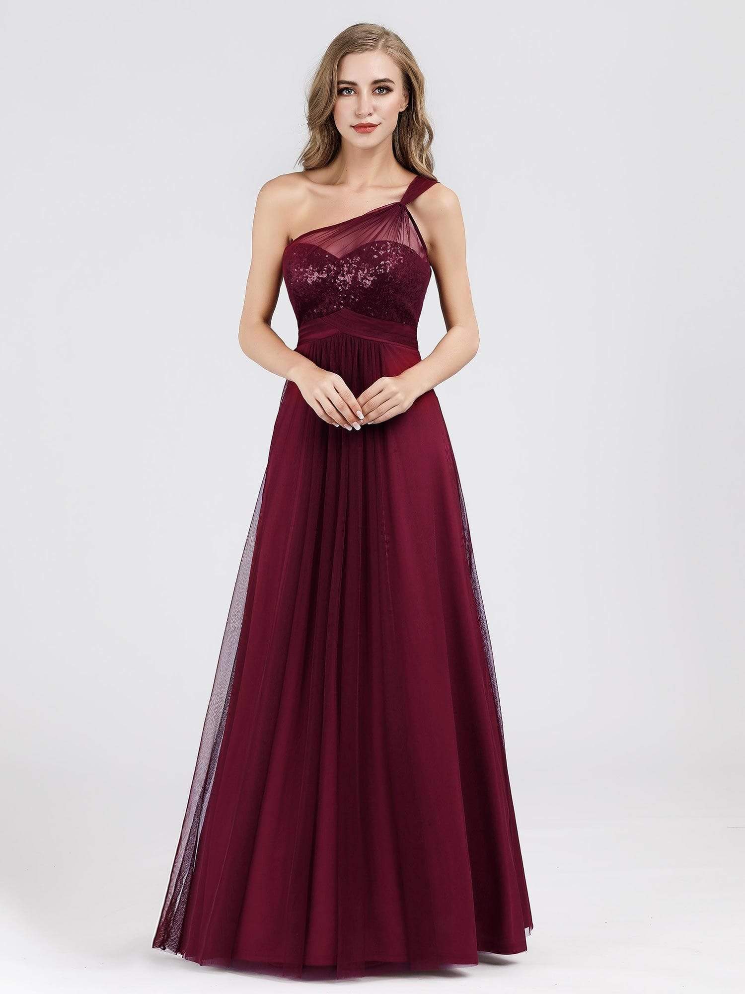 Color=Burgundy | One Shoulder Sequin Evening Party Dress-Burgundy 3