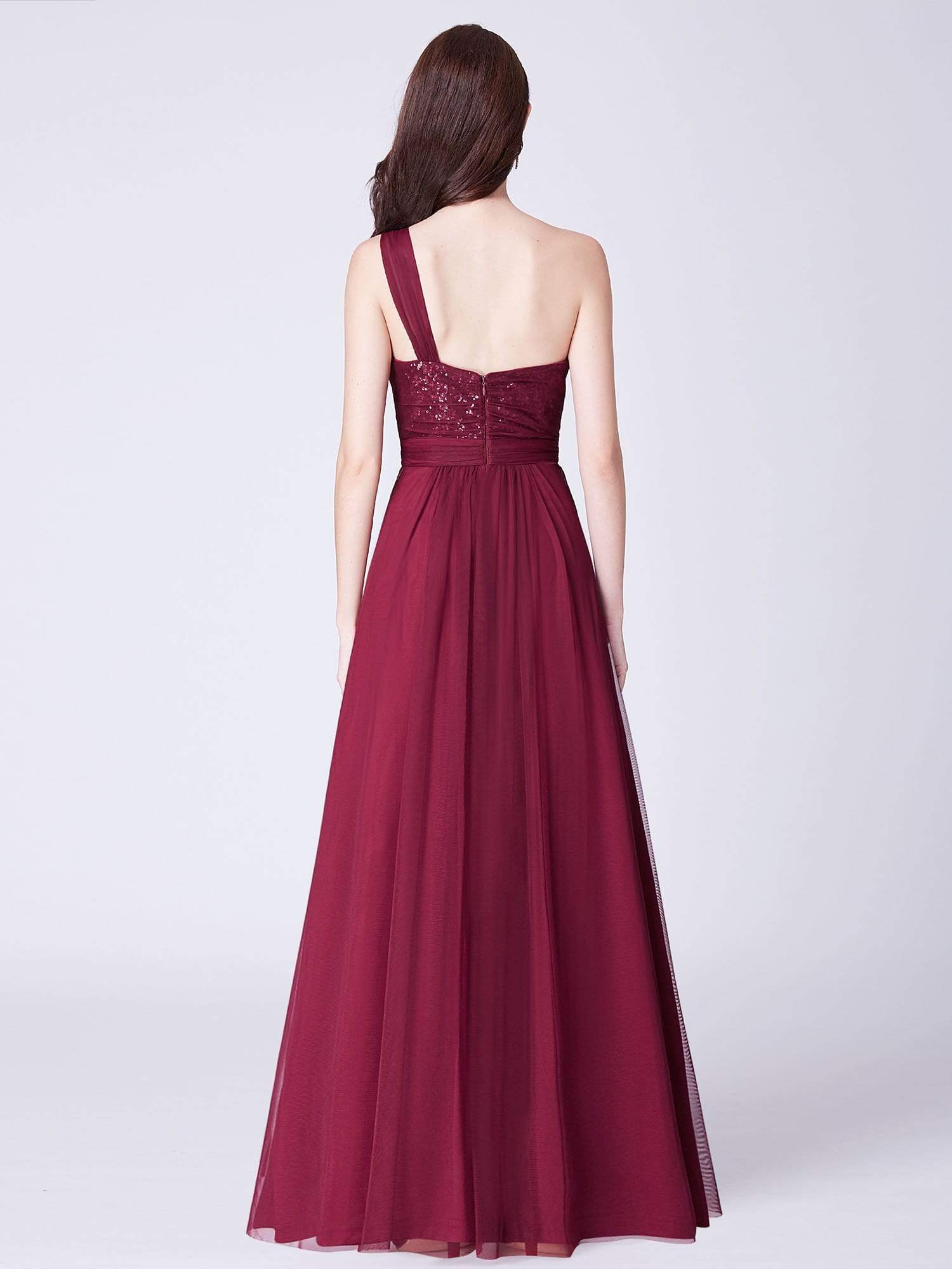 Color=Burgundy | One Shoulder Sequin Evening Party Dress-Burgundy 5