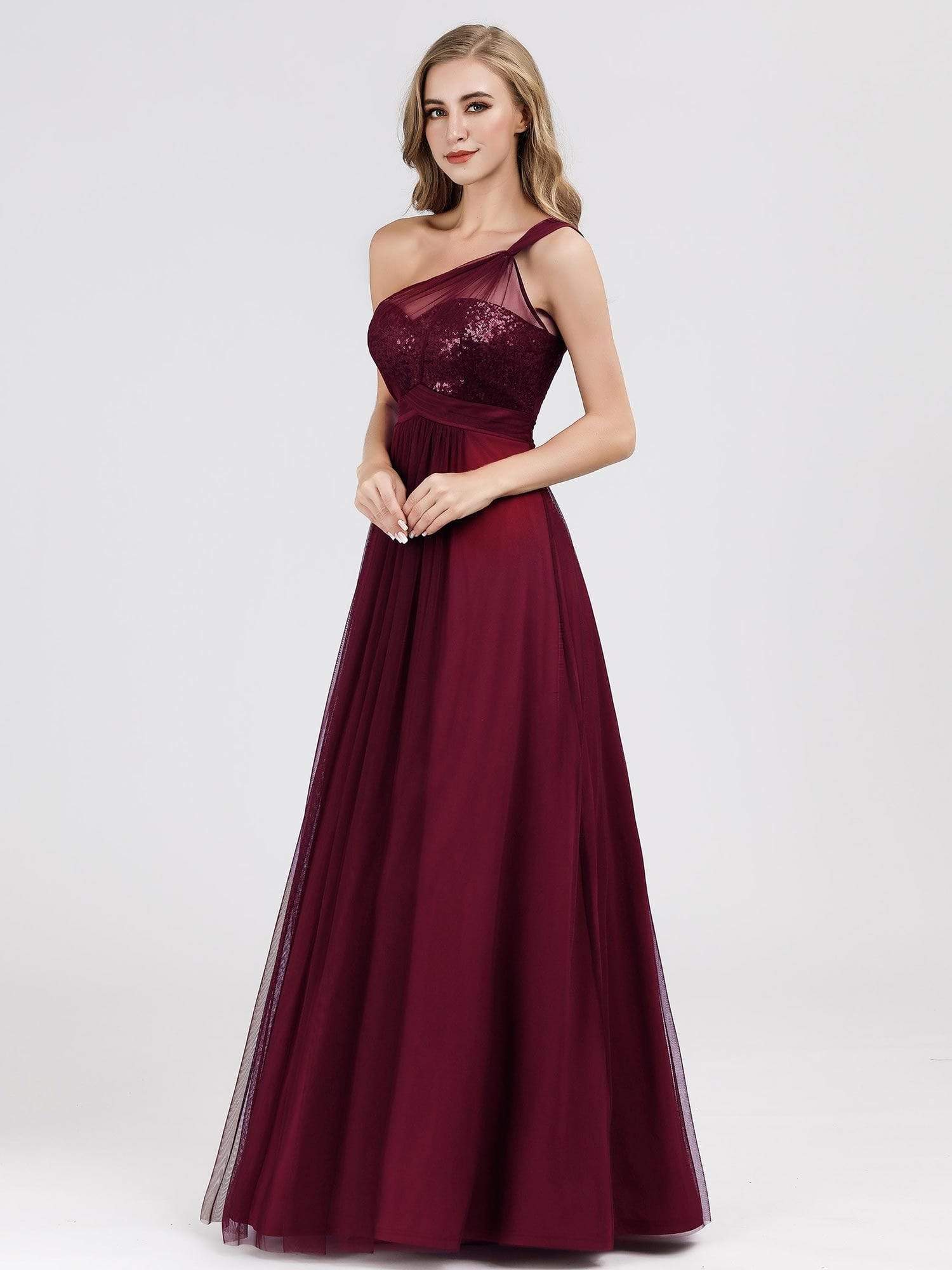 Color=Burgundy | One Shoulder Sequin Evening Party Dress-Burgundy 12