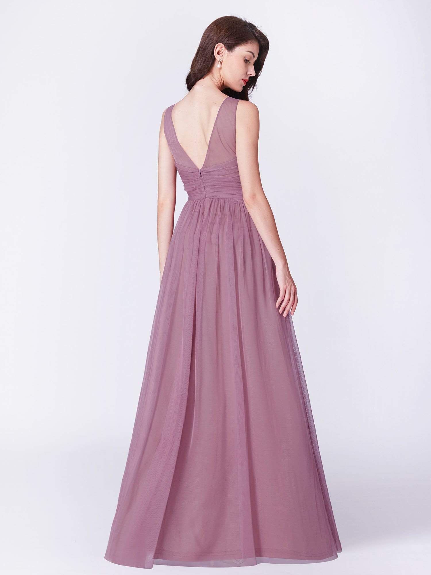 Color=Purple Orchid | V Neck Long A Line Party Dress-Purple Orchid 2
