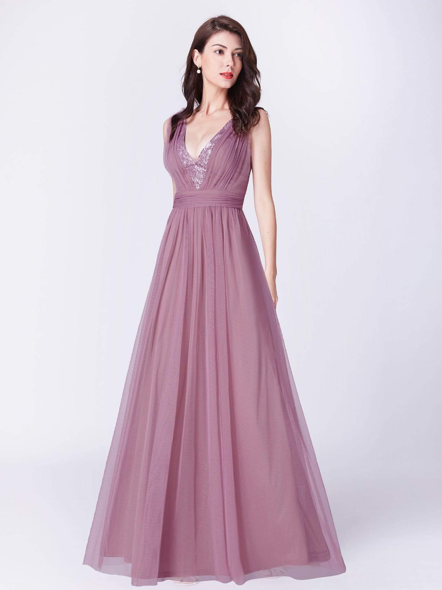 Color=Purple Orchid | V Neck Long A Line Party Dress-Purple Orchid 1