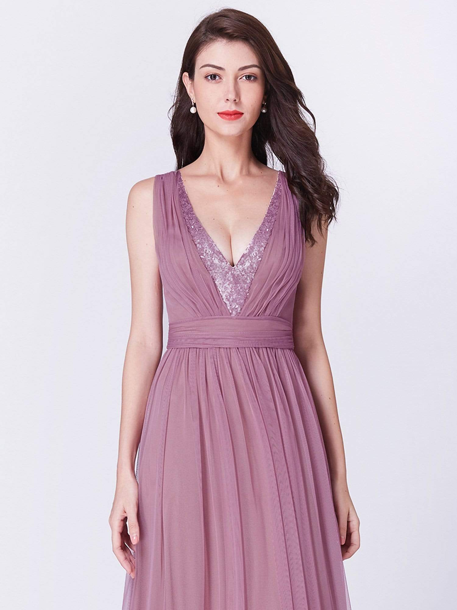 Color=Purple Orchid | V Neck Long A Line Party Dress-Purple Orchid 5