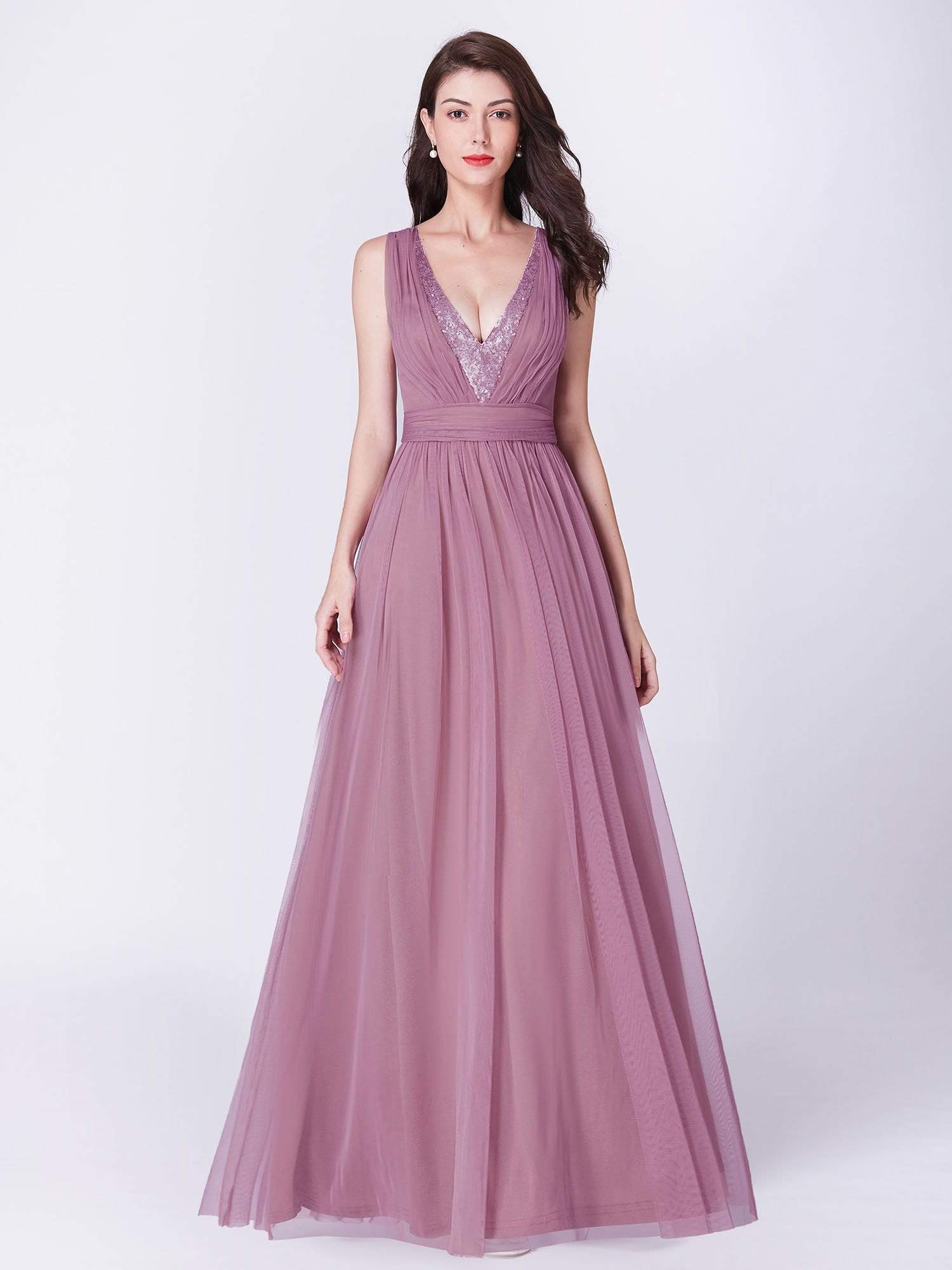 Color=Purple Orchid | V Neck Long A Line Party Dress-Purple Orchid 4