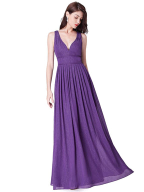 Color=Dark Purple | V Neck Long Formal Maxi Dress-Dark Purple 2