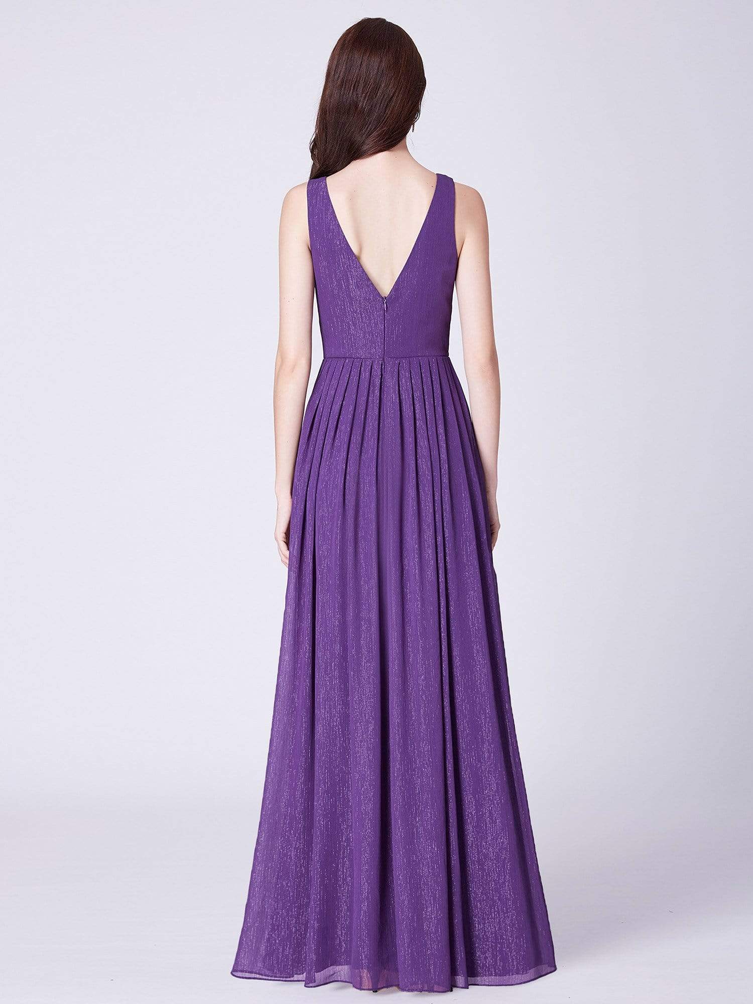 Color=Dark Purple | V Neck Long Formal Maxi Dress-Dark Purple 3