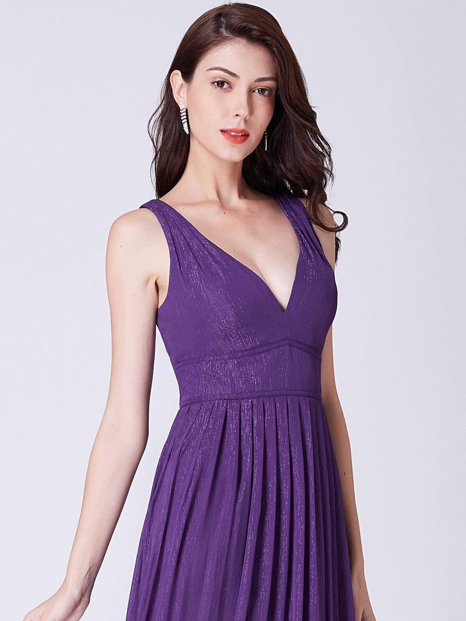 Color=Dark Purple | V Neck Long Formal Maxi Dress-Dark Purple 6