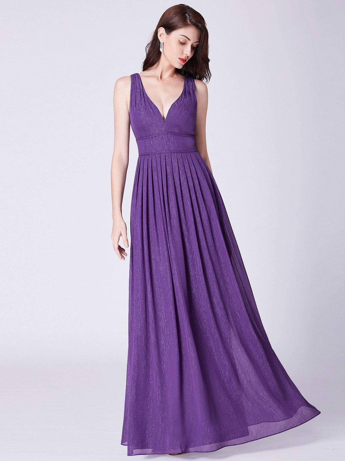 Color=Dark Purple | V Neck Long Formal Maxi Dress-Dark Purple 1