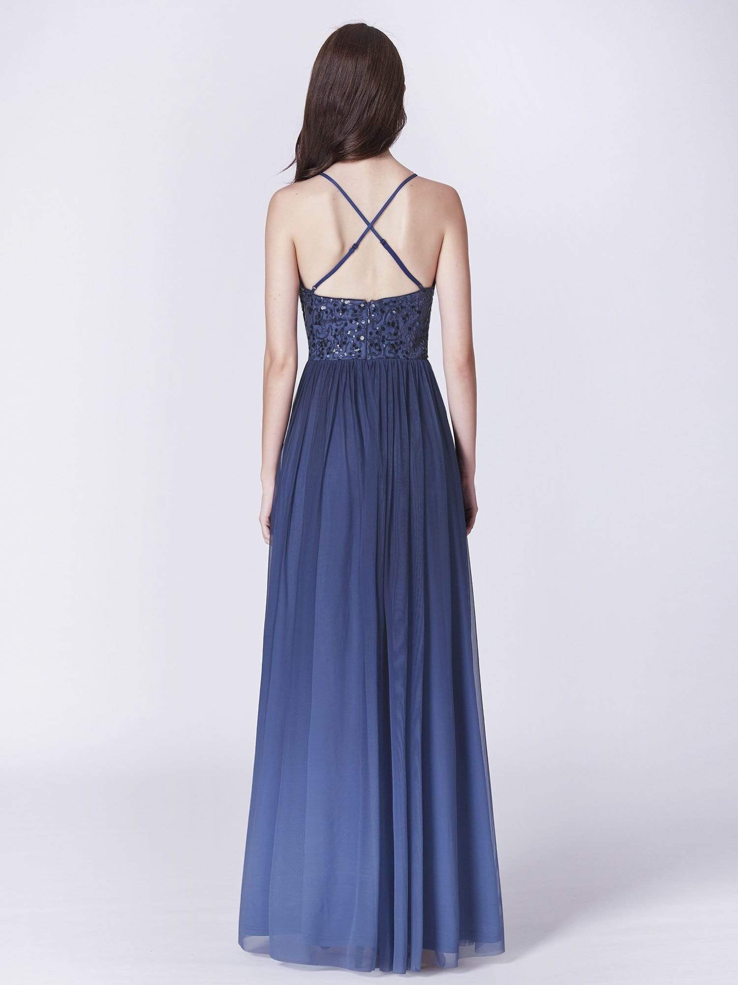 COLOR=Navy Blue | Long Ombre Prom Dress With Sequin Bust-Navy Blue 6