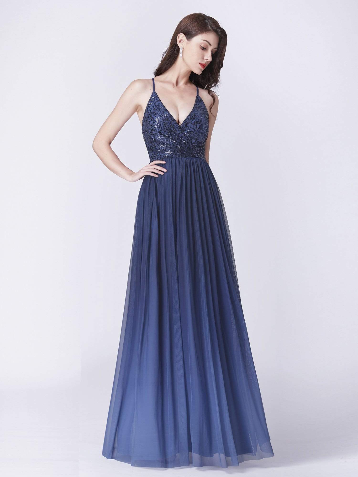 Backless Prom Dress A Line Floor Length Sexy Chiffon Sequin