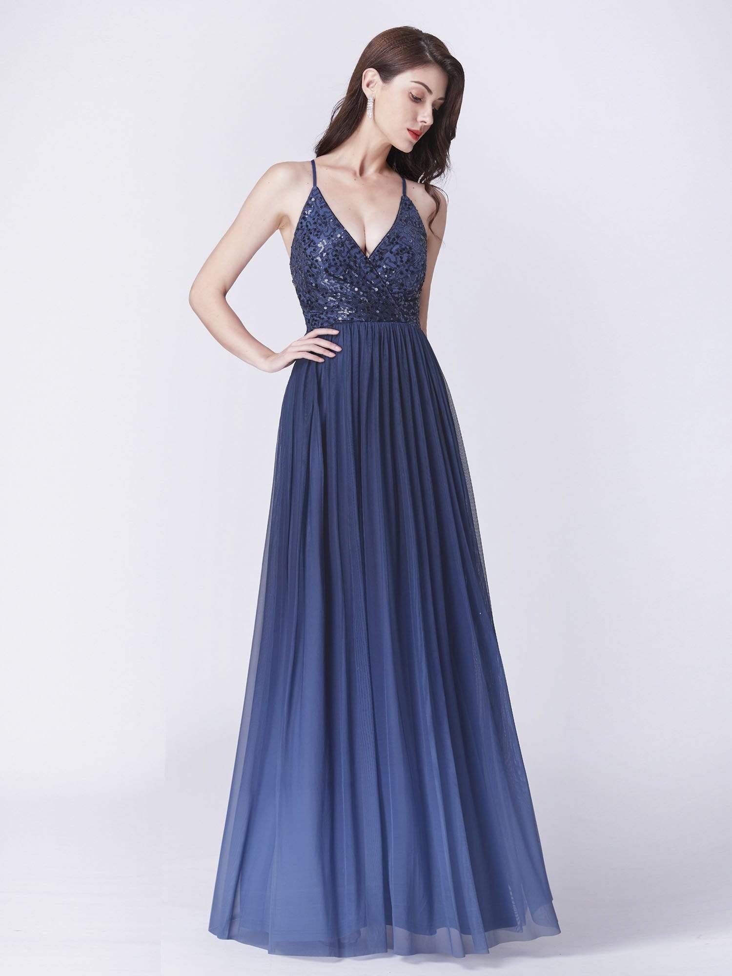COLOR=Navy Blue | Long Ombre Prom Dress With Sequin Bust-Navy Blue 8
