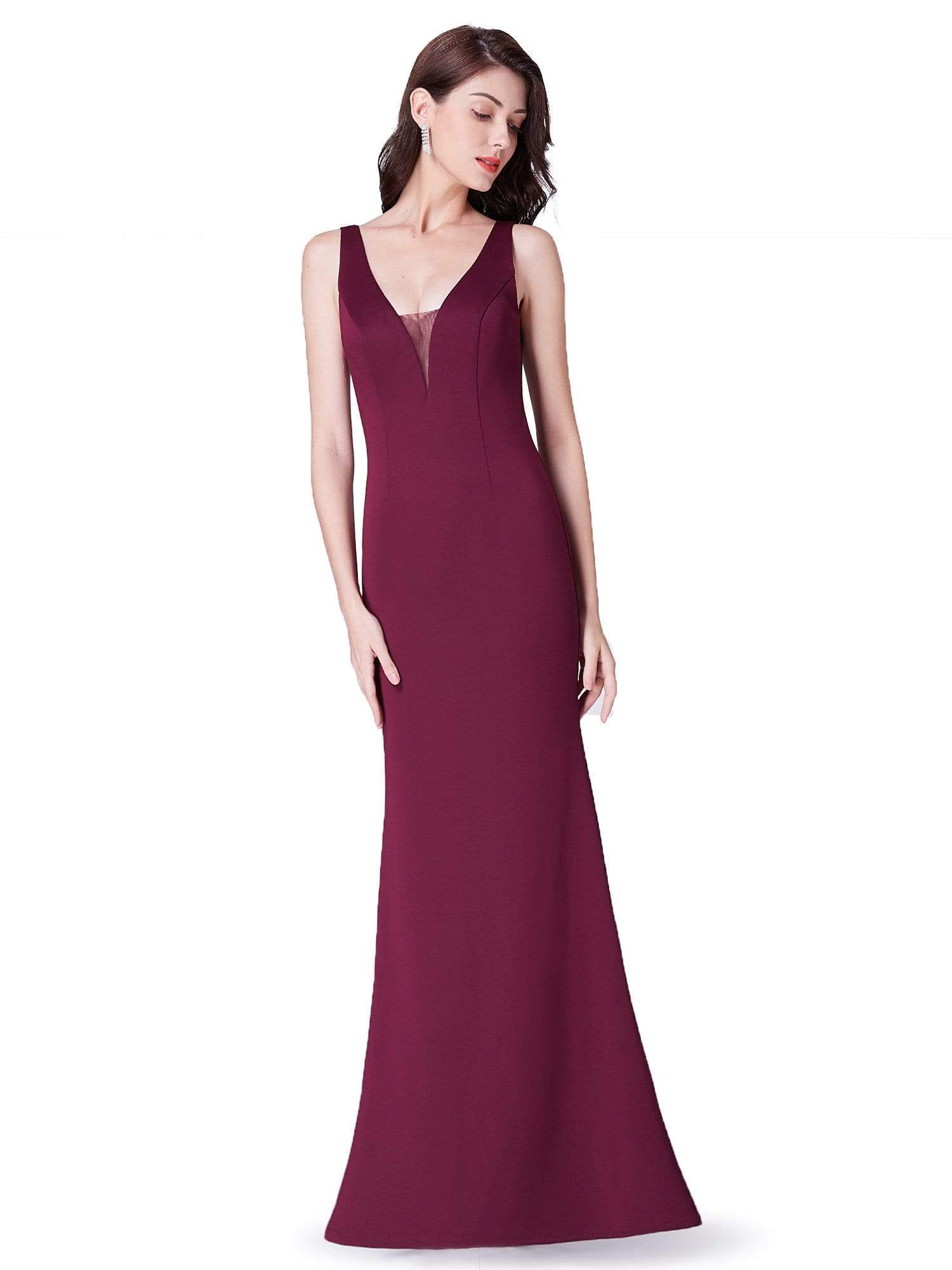 Color=Burgundy | Sexy Fitted Long Burgundy Evening Dress-Burgundy 2