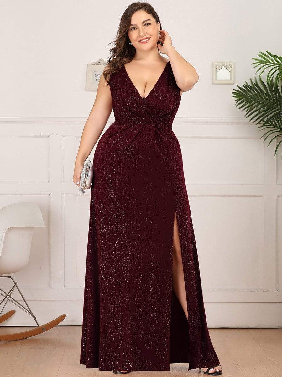 Shop Plus Size Sequin Long Sleeves Bodycon High Slit Evening Dress -  Ever-Pretty US