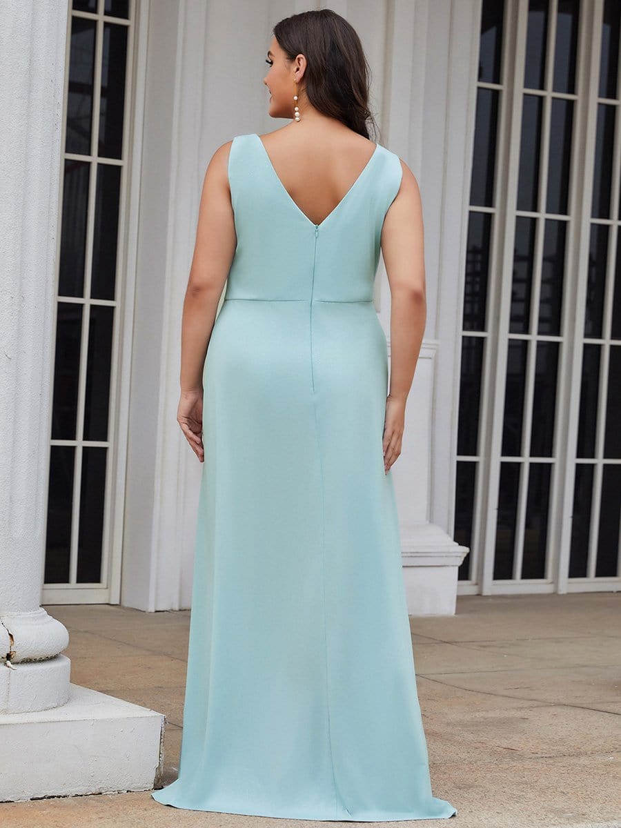 COLOR=Sky Blue | Floor Length V Neck Shimmery Evening Dress-Sky Blue 7